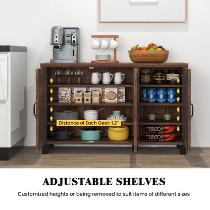 Modern Buffet Cabinet with 3 Doors Adjustable Shelves and Anti Tipping Safety Design - Brown