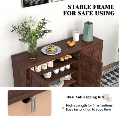 Modern Buffet Cabinet with 3 Doors Adjustable Shelves and Anti Tipping Safety Design - Brown
