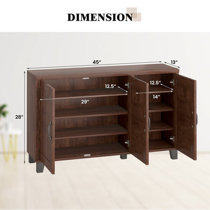 Modern Buffet Cabinet with 3 Doors Adjustable Shelves and Anti Tipping Safety Design - Brown
