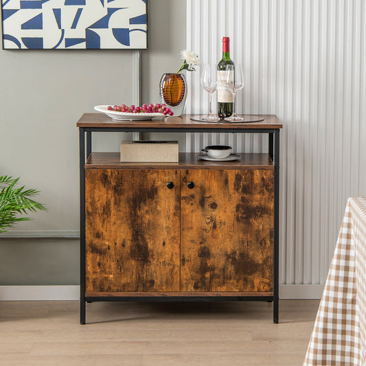 Modern Buffet Sideboard Cabinet with Storage Shelves and Integrated Cable Ports