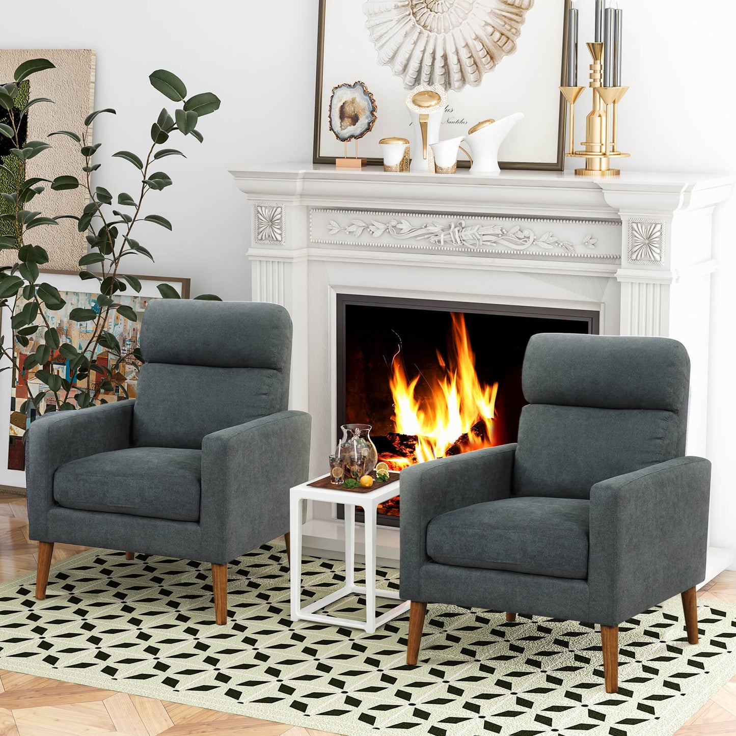Modern Accent Chair with Lint Fabric Upholstery and Solid Wood Legs