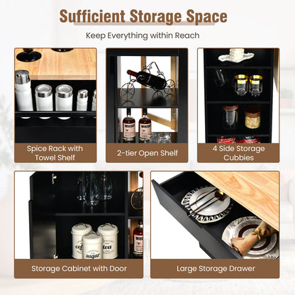 Expandable Kitchen Island Cart with Drop Leaf and Solid Rubber Wood Top - Black