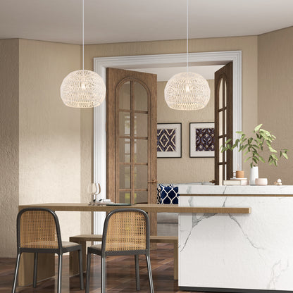 Elegant Round Rattan Pendant Light with Customizable Hanging Rope