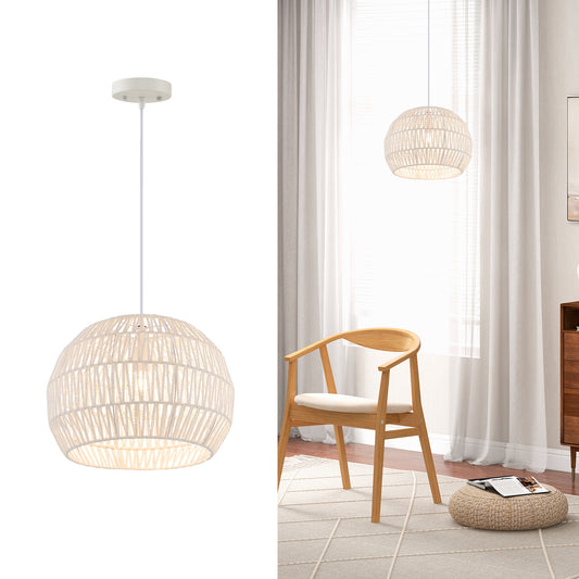 Elegant Round Rattan Pendant Light with Customizable Hanging Rope