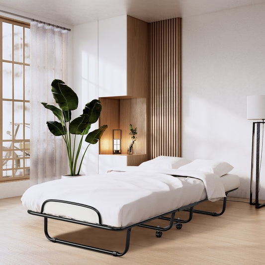 Premium Italian Made Rollaway Folding Bed with Memory Foam Mattress & Sturdy Metal Frame