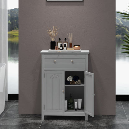 Modern 2 Door Storage Cabinet with Drawer & Adjustable Shelf