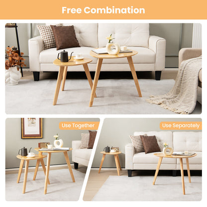 Set of 2 Modern Nesting Coffee Tables, Triangle Design, Solid Rubber Wood, Natural Look