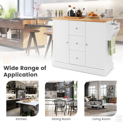 Large Mobile Kitchen Island Cart with 2 Doors, 3 Spacious Drawers, and Hidden Wheels in White