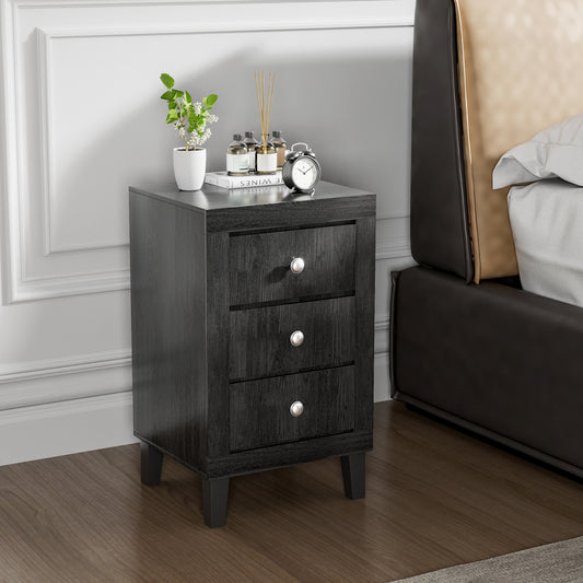Sleek Modern Nightstand with Ample Storage and 3 Drawers - Black