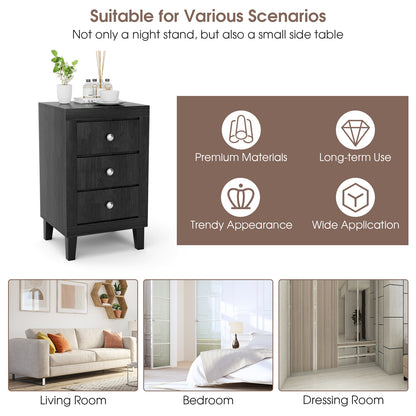Sleek Modern Nightstand with Ample Storage and 3 Drawers - Black