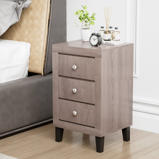 Sleek Modern Nightstand with Ample Storage and 3 Drawers - Grey