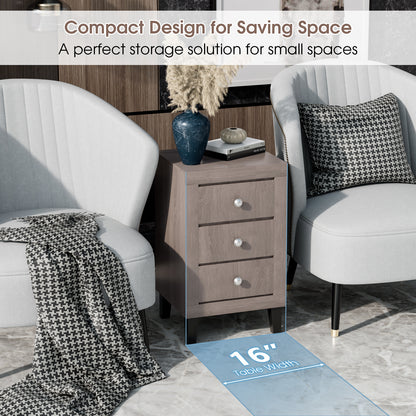 Sleek Modern Nightstand with Ample Storage and 3 Drawers - Grey