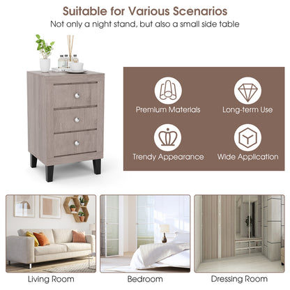 Sleek Modern Nightstand with Ample Storage and 3 Drawers - Grey