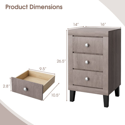 Sleek Modern Nightstand with Ample Storage and 3 Drawers - Grey