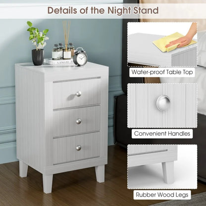 Sleek Modern Nightstand with Ample Storage and 3 Drawers - White