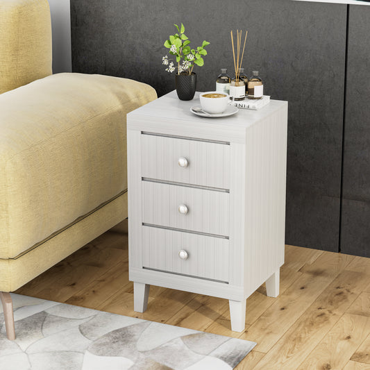 Sleek Modern Nightstand with Ample Storage and 3 Drawers - White