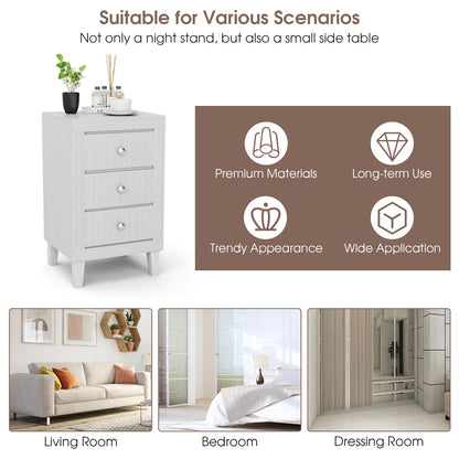 Sleek Modern Nightstand with Ample Storage and 3 Drawers - White
