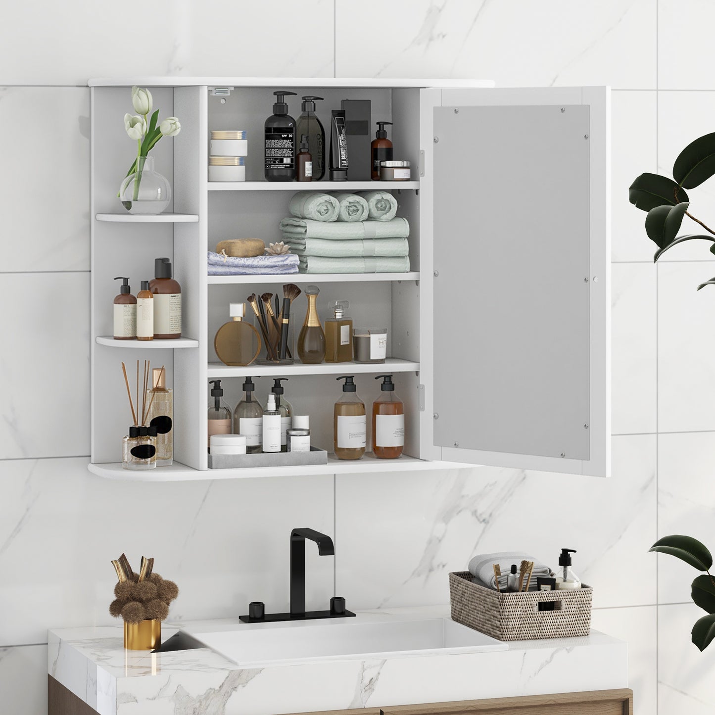 Wall-Mounted Bathroom Cabinet with Mirror, Adjustable Shelves & Ample Storage