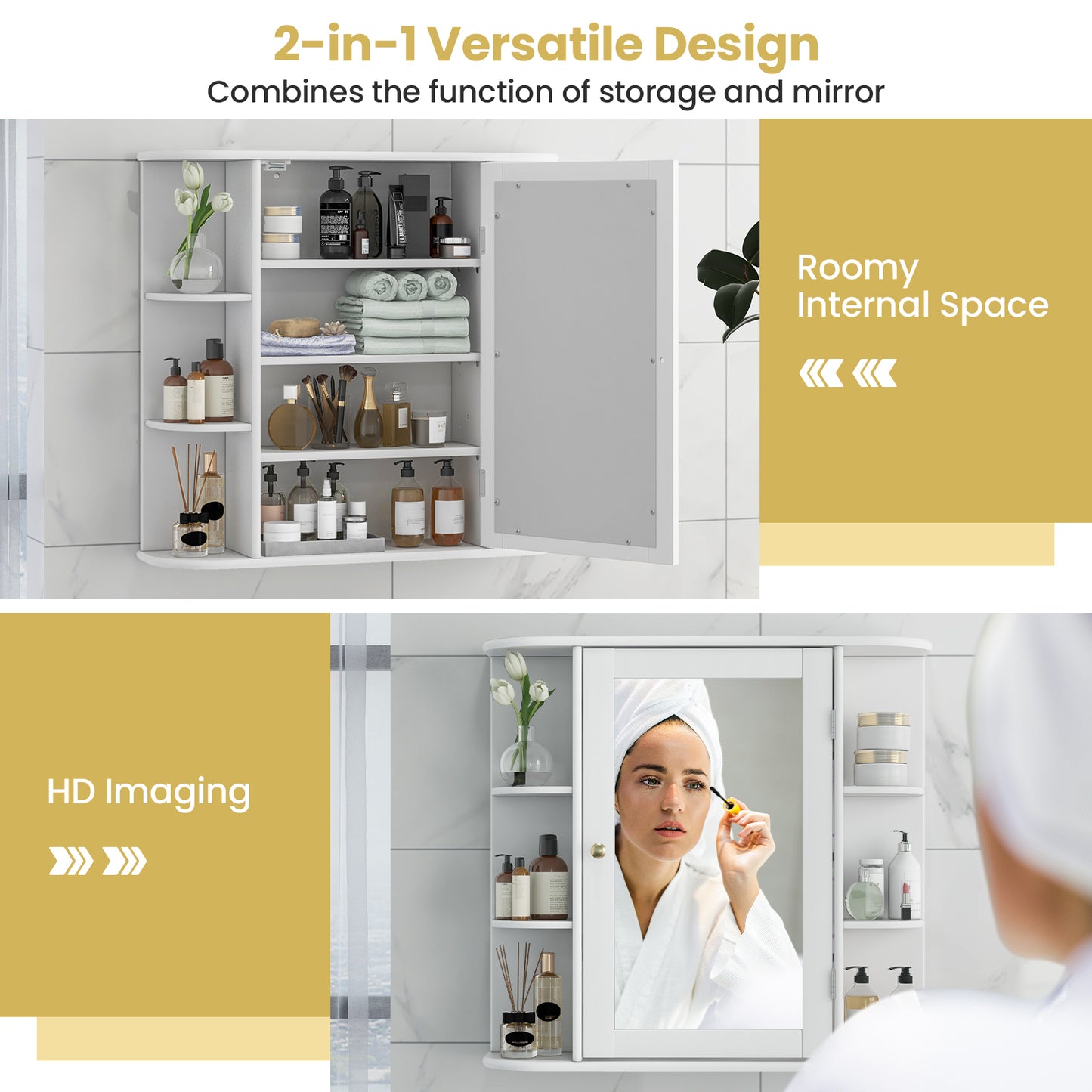 Wall-Mounted Bathroom Cabinet with Mirror, Adjustable Shelves & Ample Storage