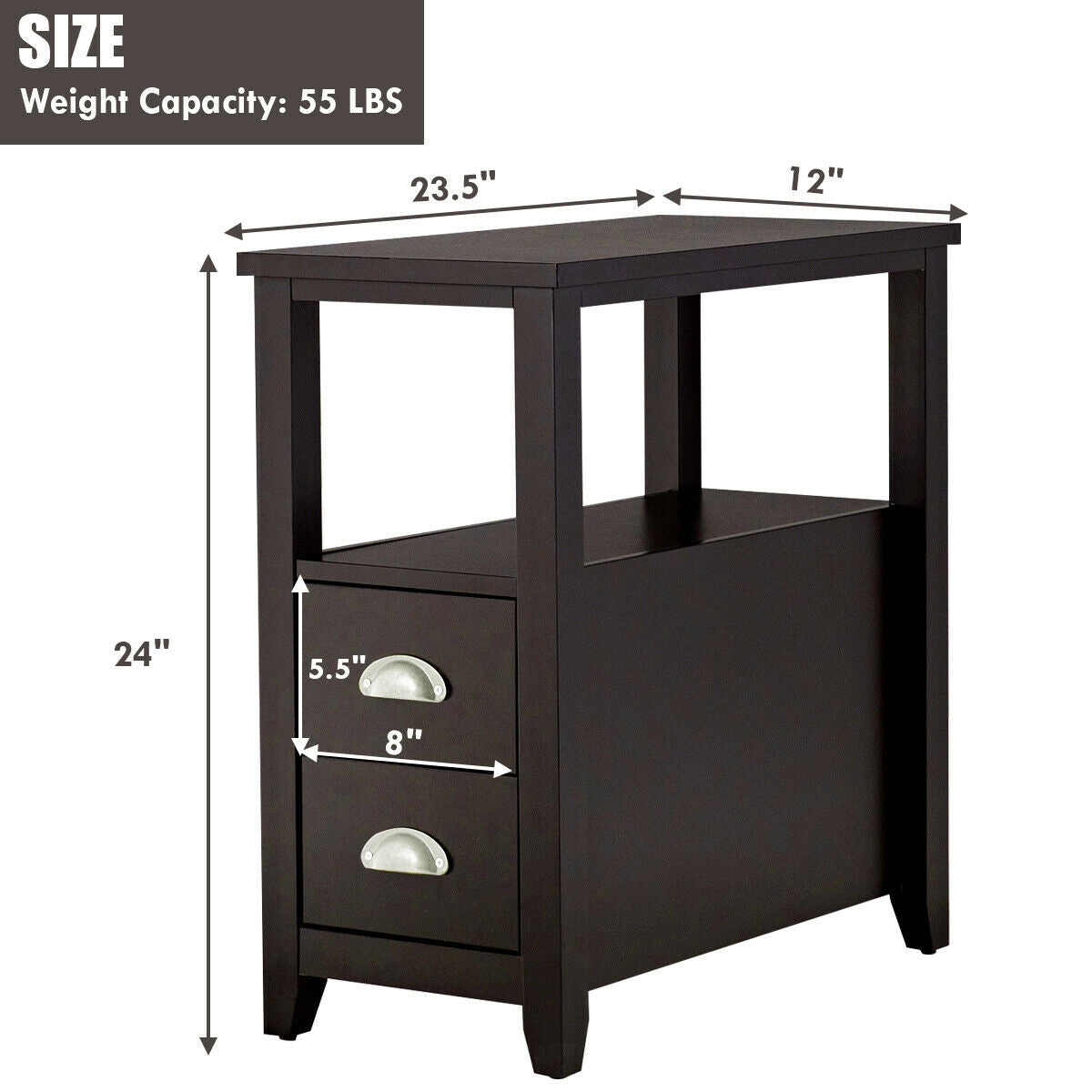 Set of 2 Modern Wooden End Tables with Storage Shelf and Drawers Dark Brown