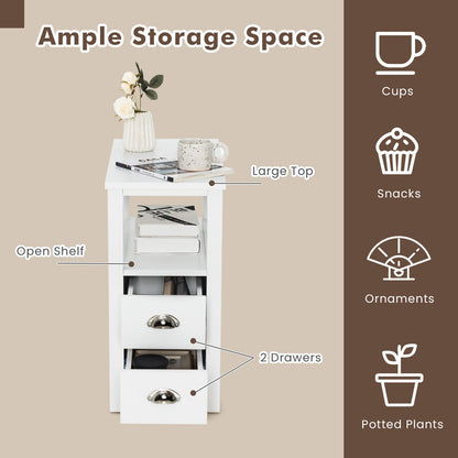 Set of 2 Modern Wooden End Tables with Storage Shelf and Drawers White