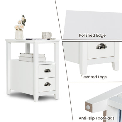 Set of 2 Modern Wooden End Tables with Storage Shelf and Drawers White