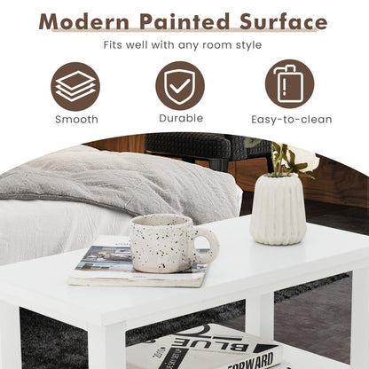 Set of 2 Modern Wooden End Tables with Storage Shelf and Drawers White