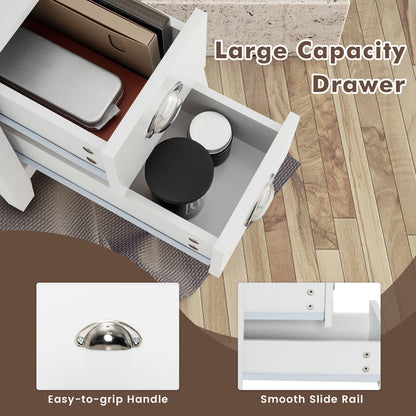 Set of 2 Modern Wooden End Tables with Storage Shelf and Drawers White
