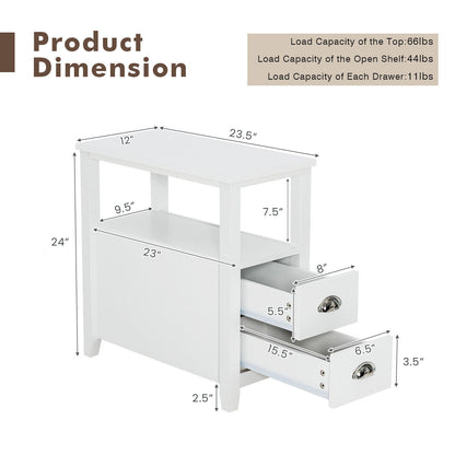 Set of 2 Modern Wooden End Tables with Storage Shelf and Drawers White
