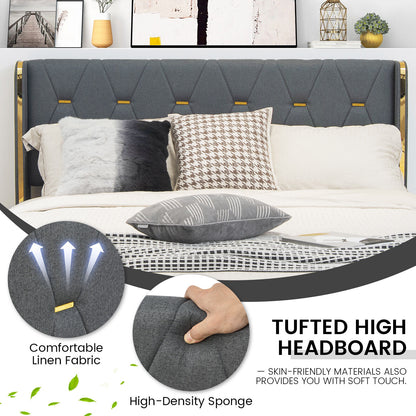 Modern Upholstered Platform Bed Frame with Tufted Headboard & 4 Storage Drawers – Full/Queen Size
