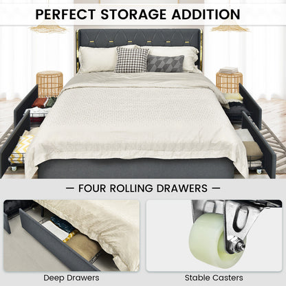 Modern Upholstered Platform Bed Frame with Tufted Headboard & 4 Storage Drawers – Full/Queen Size