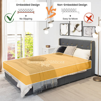 Modern Upholstered Platform Bed Frame with Tufted Headboard & 4 Storage Drawers – Full/Queen Size