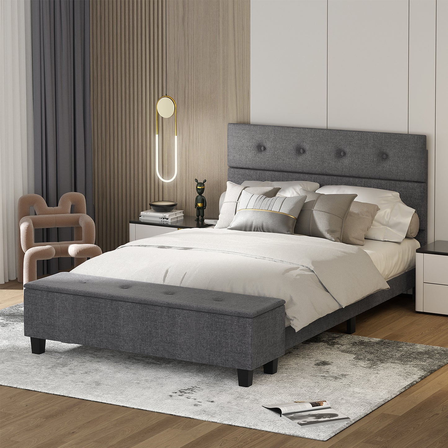 Upholstered Bed Frame with Ottoman Storage – Full Size