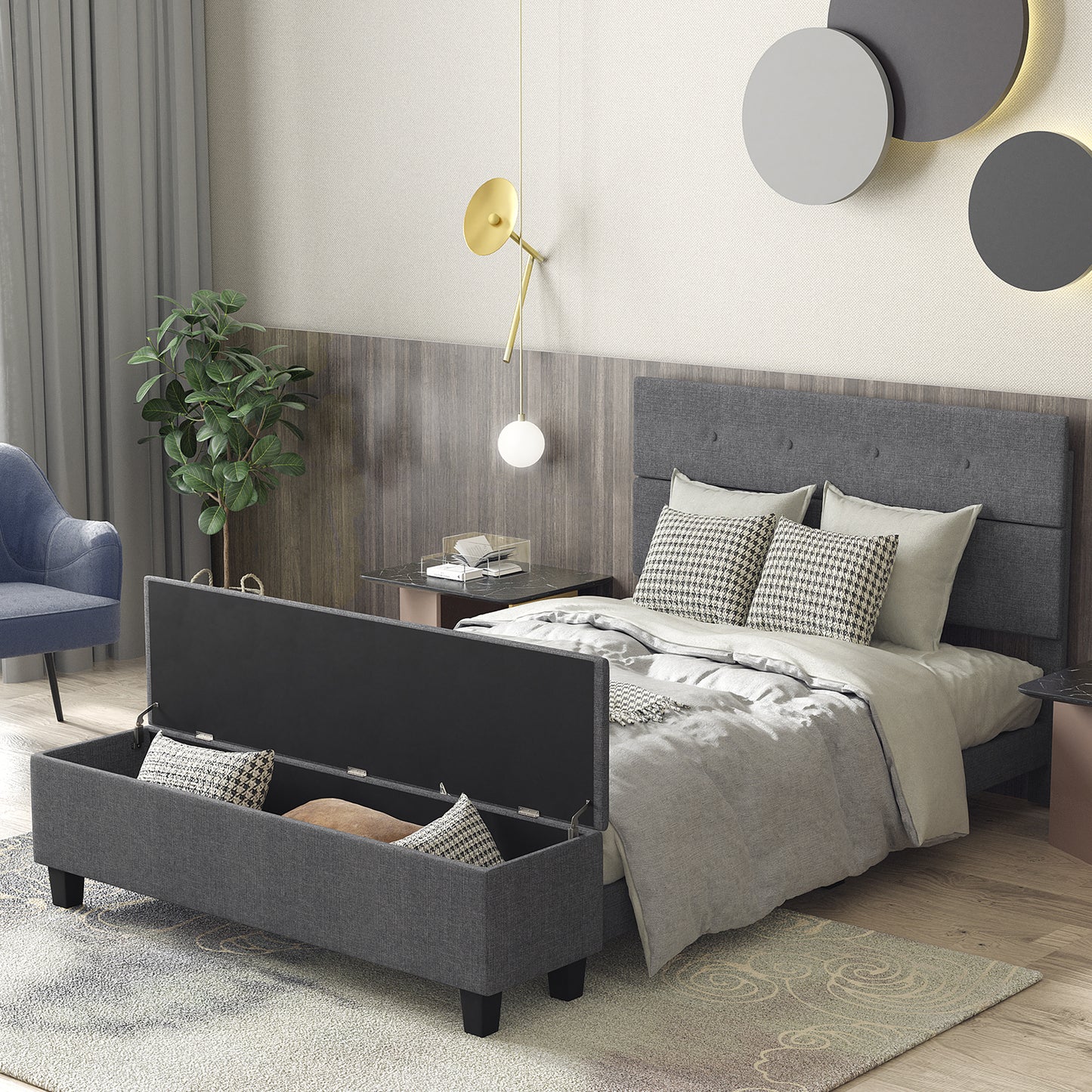 Upholstered Bed Frame with Ottoman Storage – Full Size