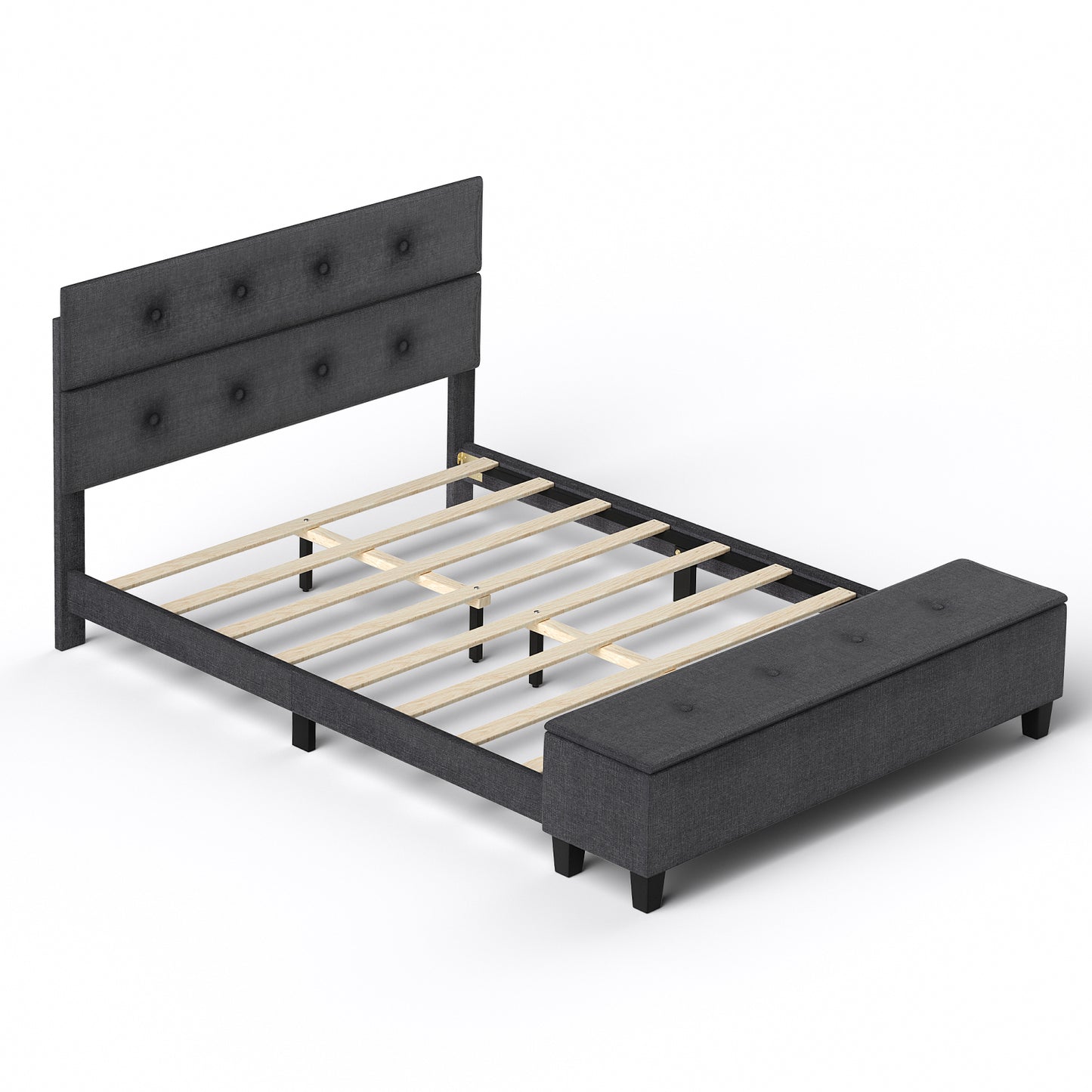 Upholstered Bed Frame with Ottoman Storage – Full Size
