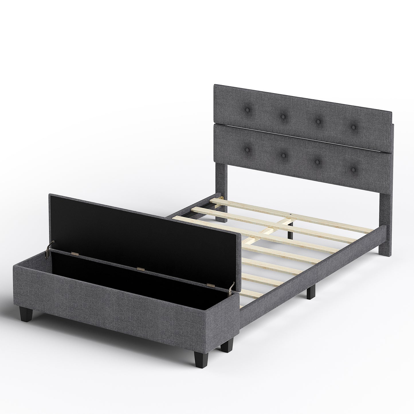 Upholstered Bed Frame with Ottoman Storage – Full Size