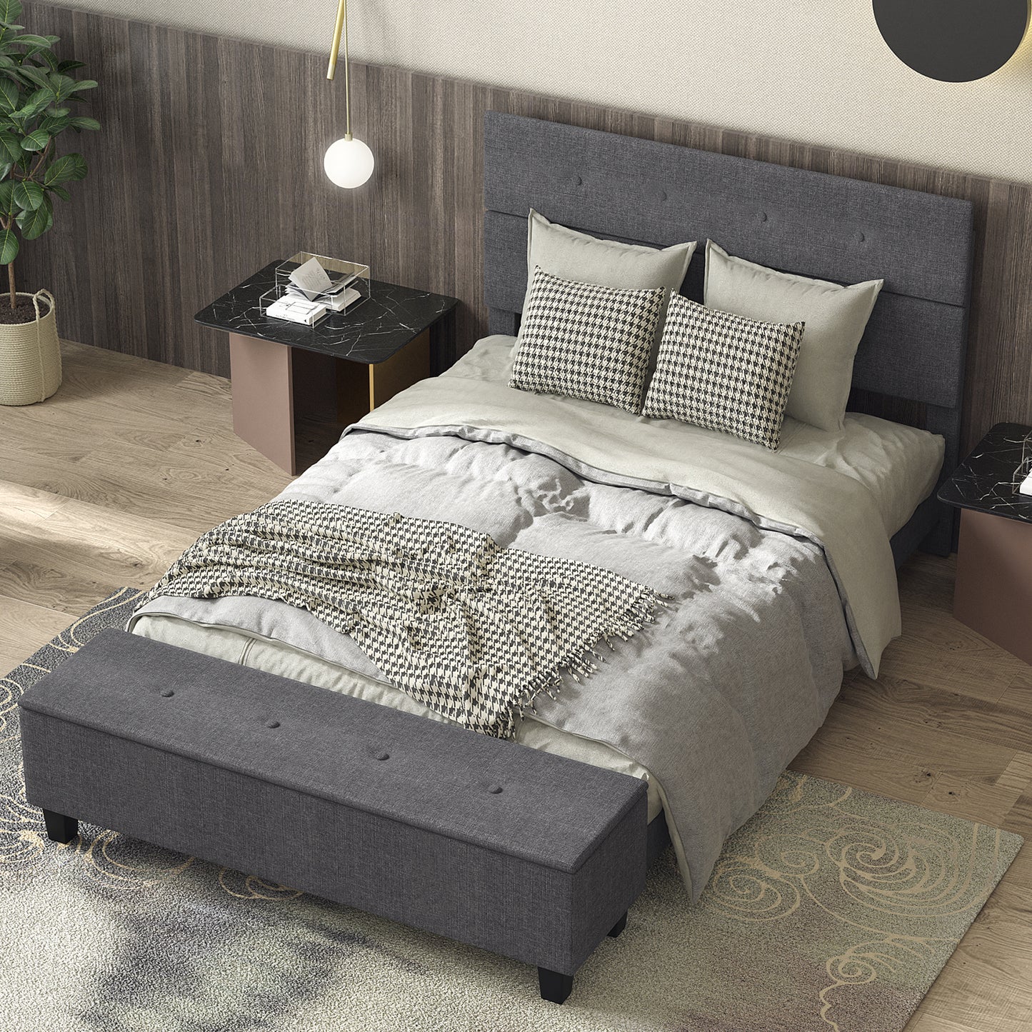 Upholstered Bed Frame with Ottoman Storage – Full Size
