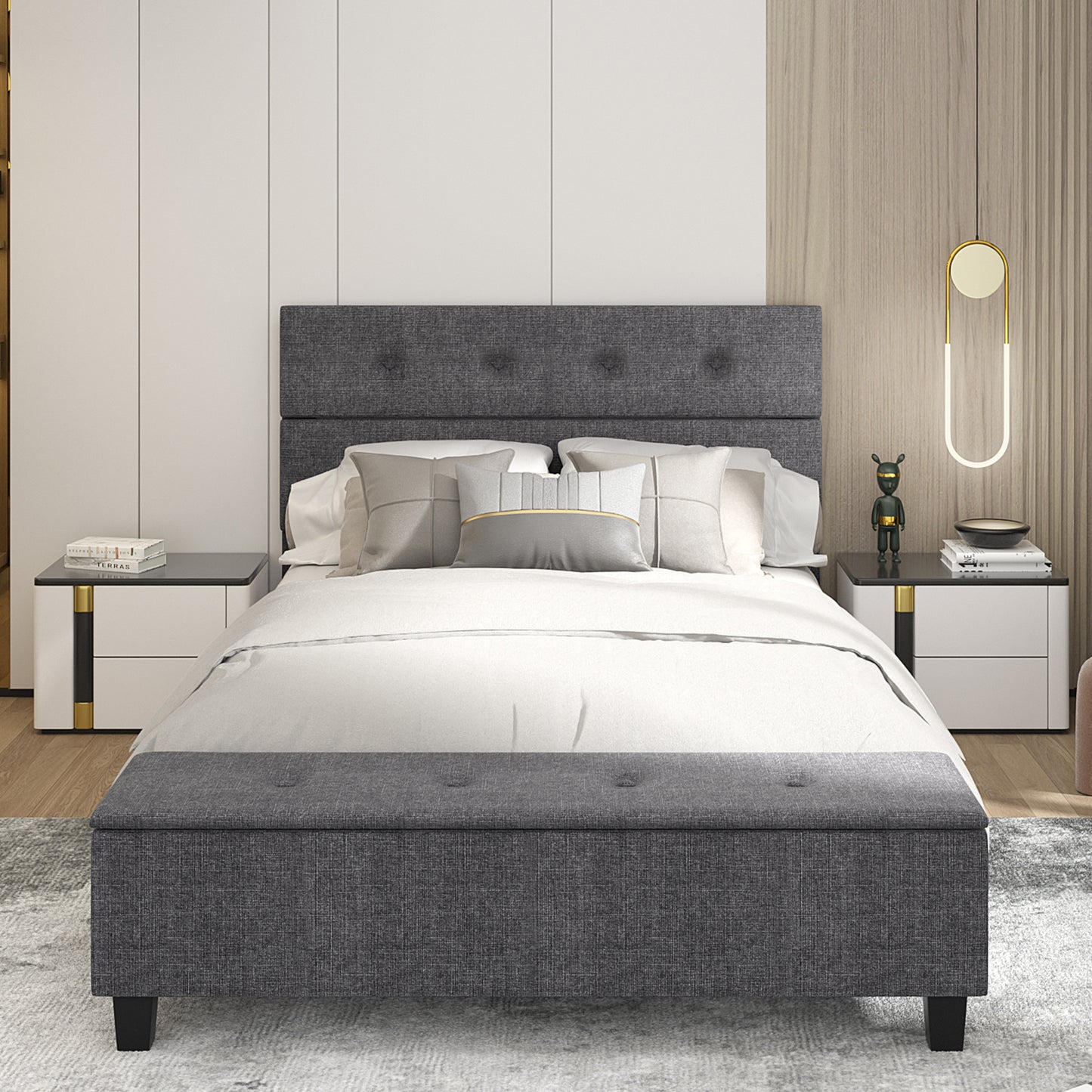 Upholstered Bed Frame with Ottoman Storage – Full Size
