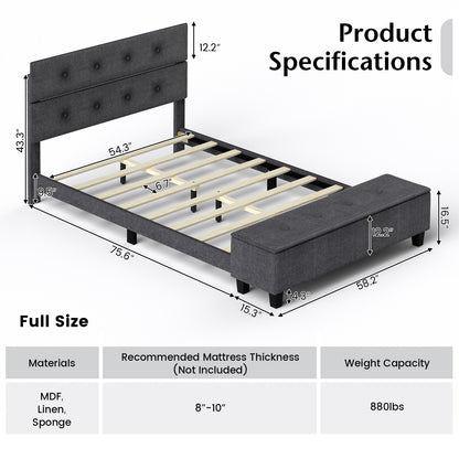 Upholstered Bed Frame with Ottoman Storage – Full Size