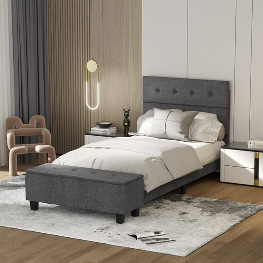 Upholstered Bed Frame with Ottoman Storage – Twin Size