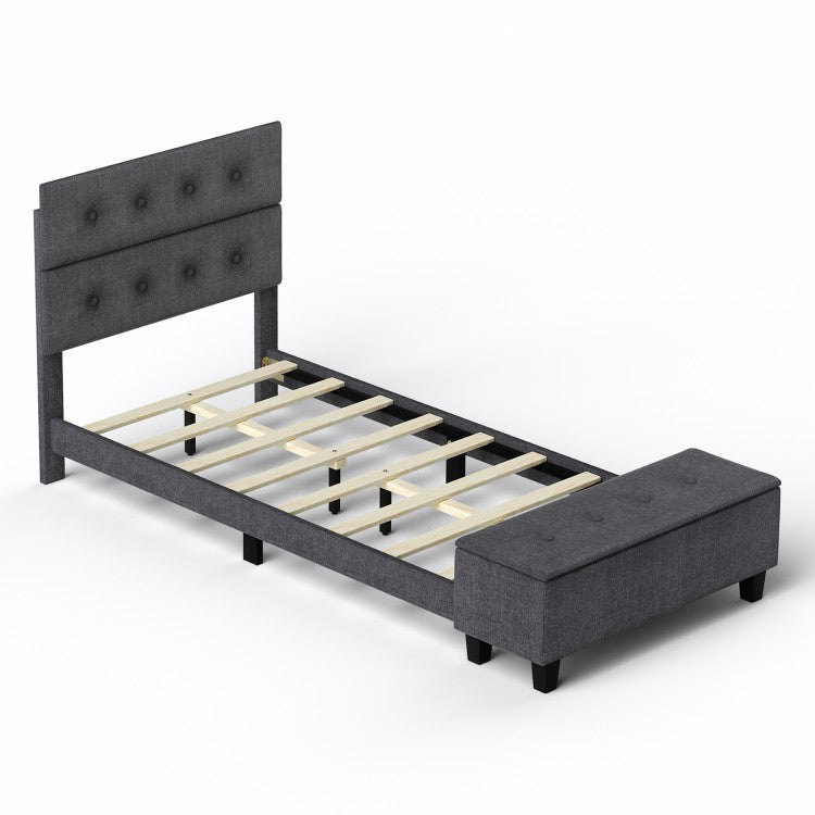 Upholstered Bed Frame with Ottoman Storage – Twin Size