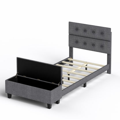 Upholstered Bed Frame with Ottoman Storage – Twin Size