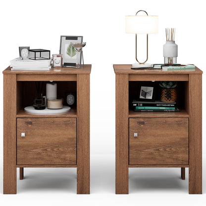 Space Saving Farmhouse Style Nightstand with Storage Cabinet and Shelf - Rustic Brown