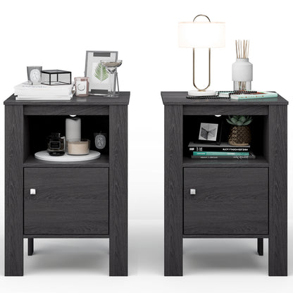 Space Saving Farmhouse Style Nightstand with Storage Cabinet and Shelf - Dark Grey