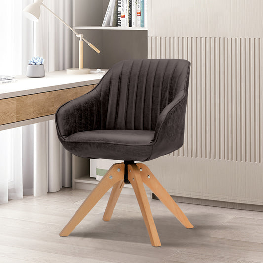 Modern Mid-Century Swivel Chair with PU Leather and Wooden Base