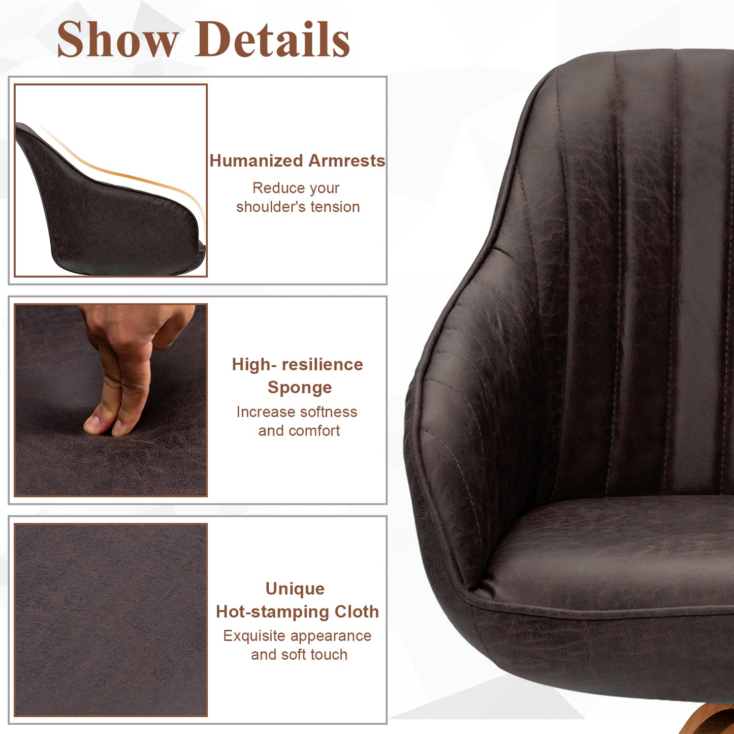 Modern Mid-Century Swivel Chair with PU Leather and Wooden Base