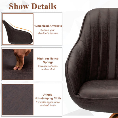 Modern Mid-Century Swivel Chair with PU Leather and Wooden Base