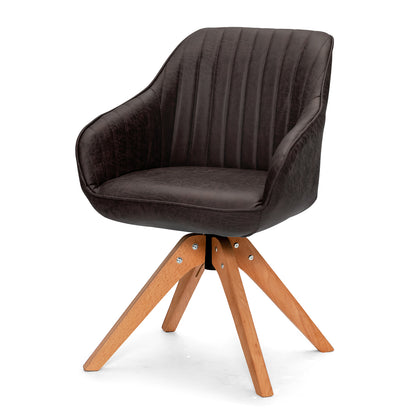 Modern Mid-Century Swivel Chair with PU Leather and Wooden Base