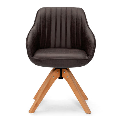 Modern Mid-Century Swivel Chair with PU Leather and Wooden Base