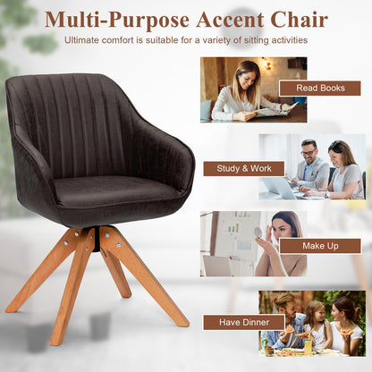 Modern Mid-Century Swivel Chair with PU Leather and Wooden Base